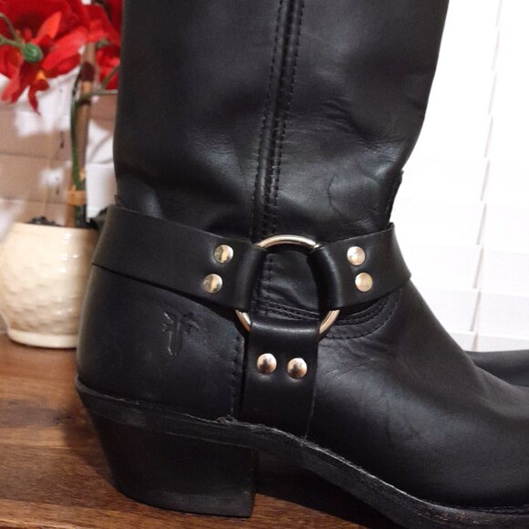 Frye U.S.A Made 12R Women's Harness Biker Boots Black Leather Sz 9.5M - Picture 3 of 15